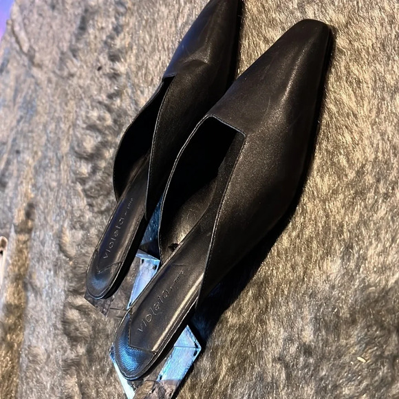 Mango Violeta black leather geometric  clear heels mules Sz 40 - Picture 13 of 16